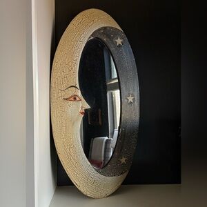 Large oval Celestial Moon and Stars Wall Mirror 24x12” Black & Cream
